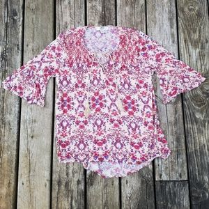 Boutique style floral ruffle bell sleeve top